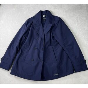 Lands End Squall Jacket Blazer Womens Size Large Navy Waterproof Double Breasted